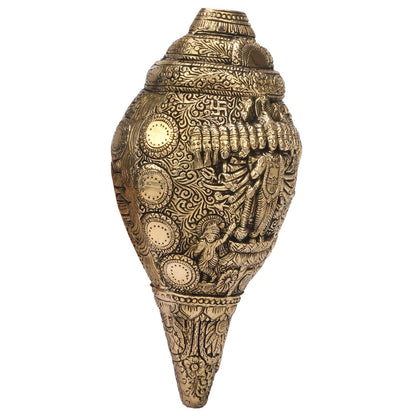 Brass Vishnu Virat Roop Shankh Wall Hanging Conch Table Top 10 Inch Gold Standard 1 Pcs - SvarupArt