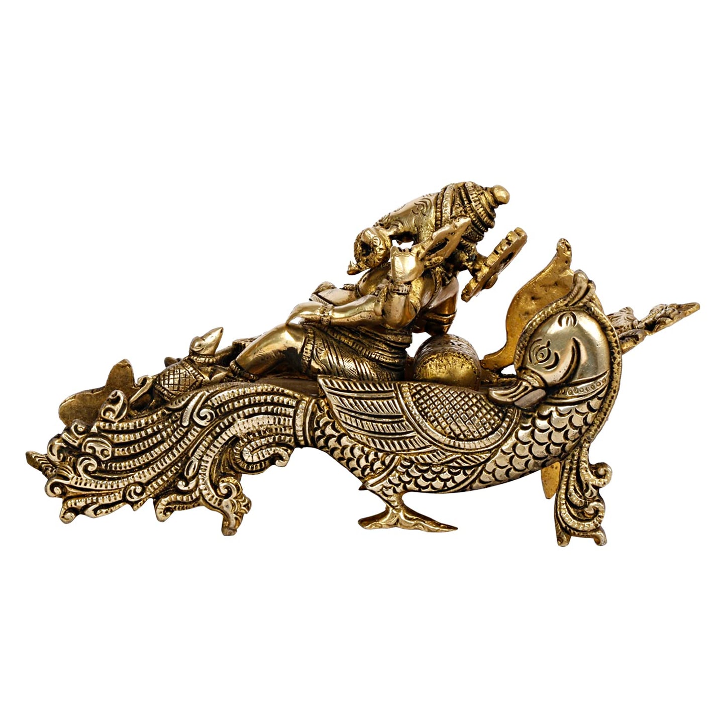 Brass Ganesha Ganesh Bhagwan Idol Resting on Designer Peacock Couch Ganapati Ganpati Murti for Home Decor - SvarupArt