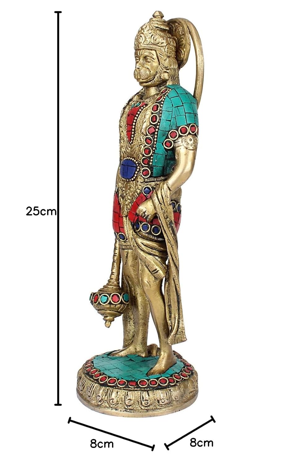 Brass Hanuman Ji Murti Lord Balaji Bajrangbali Bahubali Sankat Mochan Bhagwan Idol Multicolor Height 10 Inches - SvarupArt