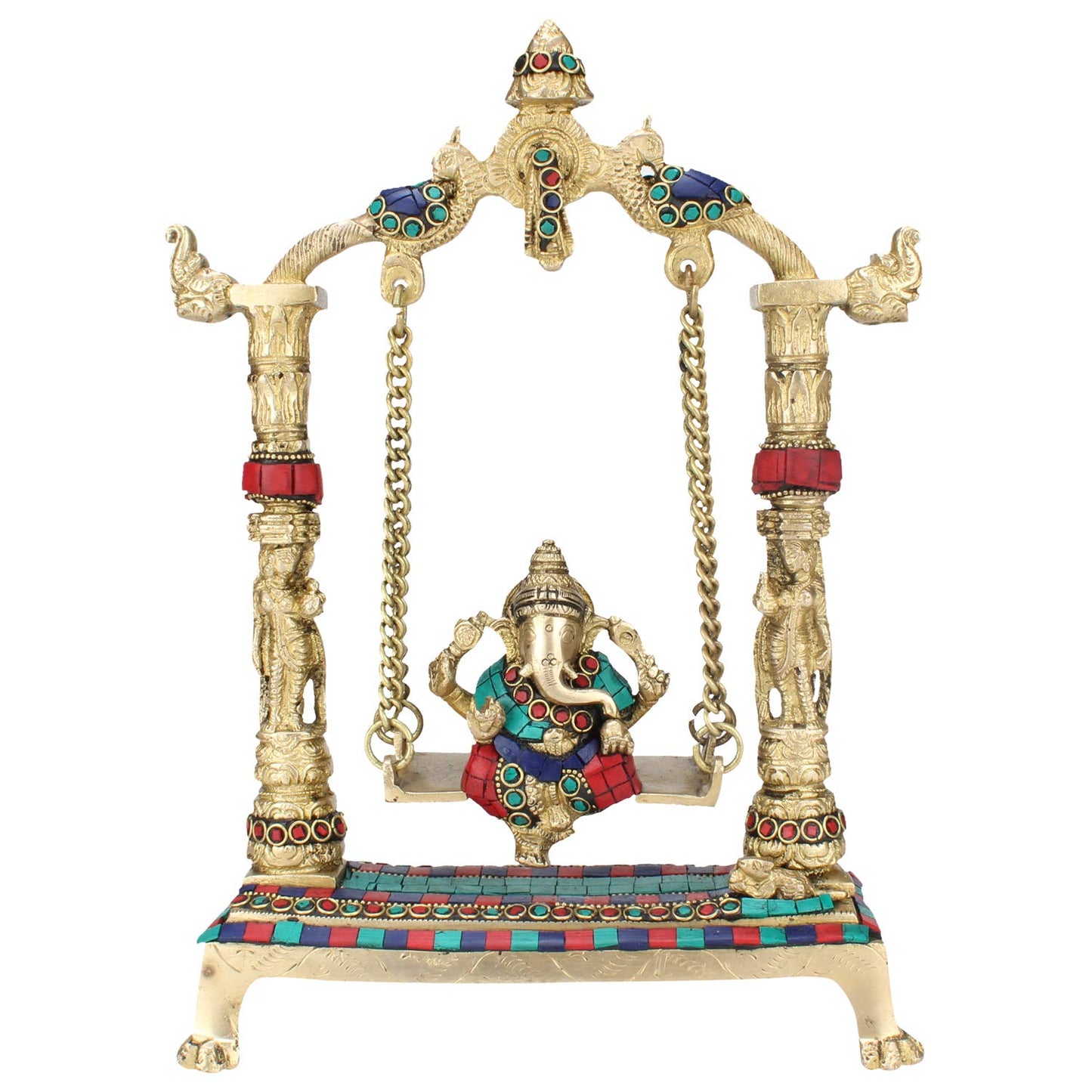 Brass Ganesha On Jhoola Ganesh Swing Showpiece, Beautiful Handcrafted Statue 12 Inch, Multicolor Weight 2.5 Kg - SvarupArt