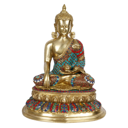 Lord Buddha Idol in Bhumisparsha Mudra Statue Tibetan Buddhist Décor Height 20 Inch Weight 18 Kg Color Multicolor - SvarupArt