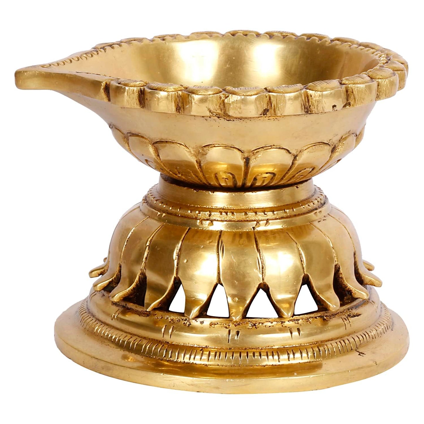 Ethnic Hand Made Brass Diya Oil Lamp Deepak Showpiece Decor Gift Diwali 10x8x7 cm Gold - SvarupArt
