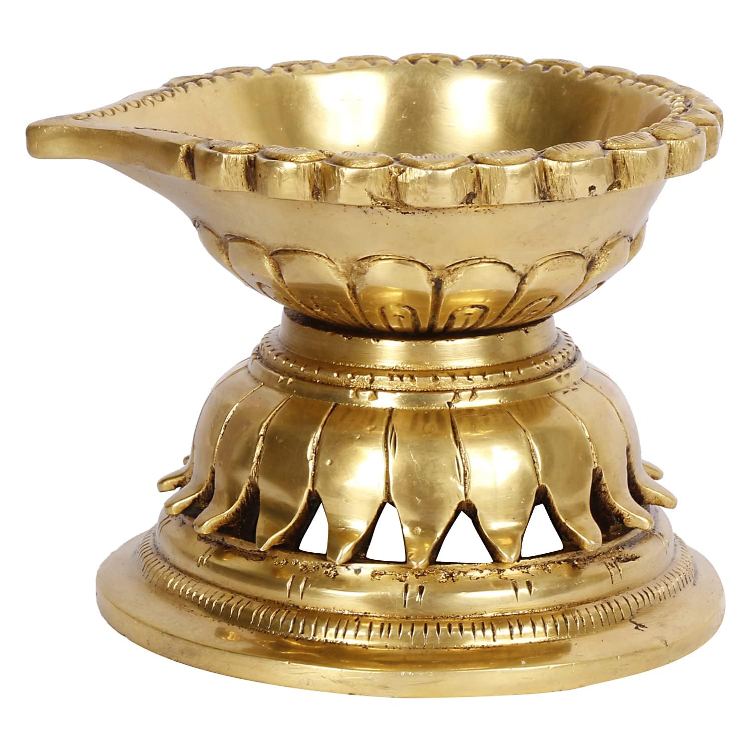 Ethnic Hand Made Brass Diya Oil Lamp Deepak Showpiece Decor Gift Diwali 10x8x7 cm Gold - SvarupArt