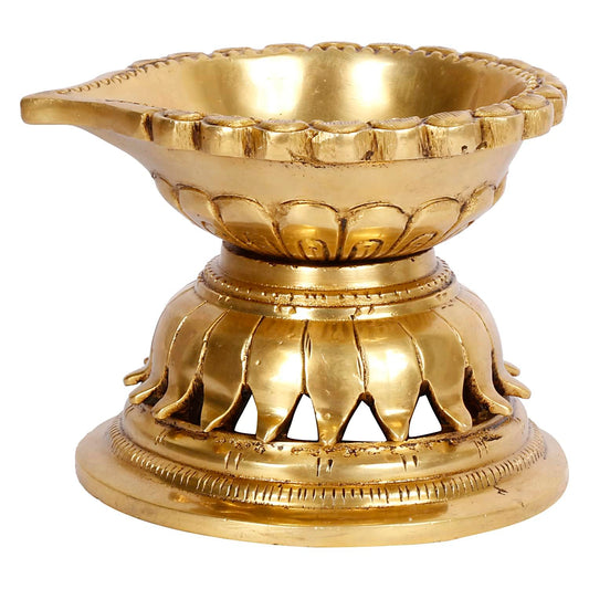 Ethnic Hand Made Brass Diya Oil Lamp Deepak Showpiece Decor Gift Diwali 10x8x7 cm Gold - SvarupArt