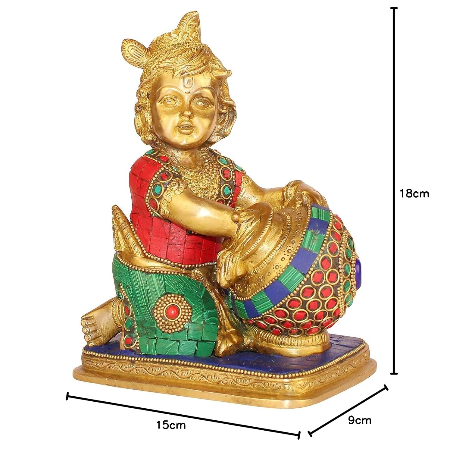 Brass Shri Krishna Makhan Chor with Matki Kishan Bhagwan Murti Lord Krishna with Makhan Statue Height 7 Inch - SvarupArt