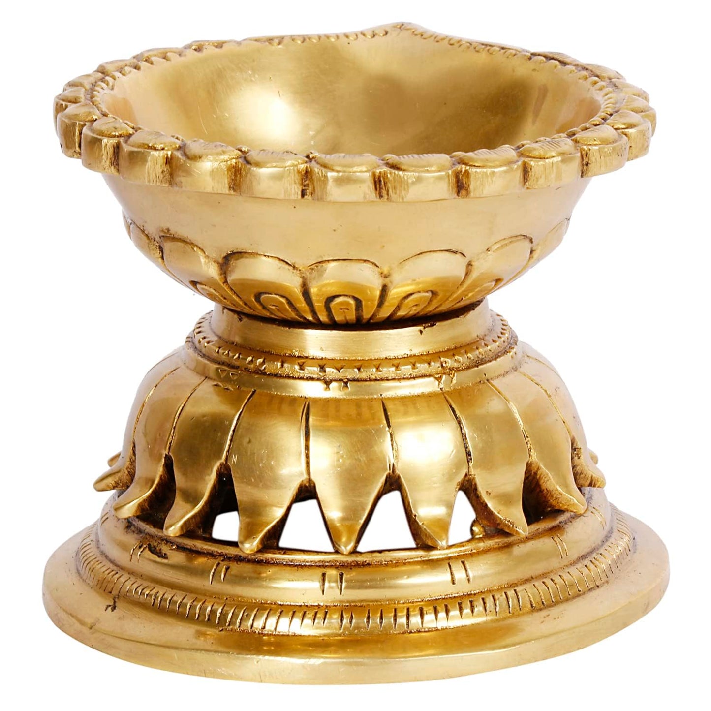 Ethnic Hand Made Brass Diya Oil Lamp Deepak Showpiece Decor Gift Diwali 10x8x7 cm Gold - SvarupArt