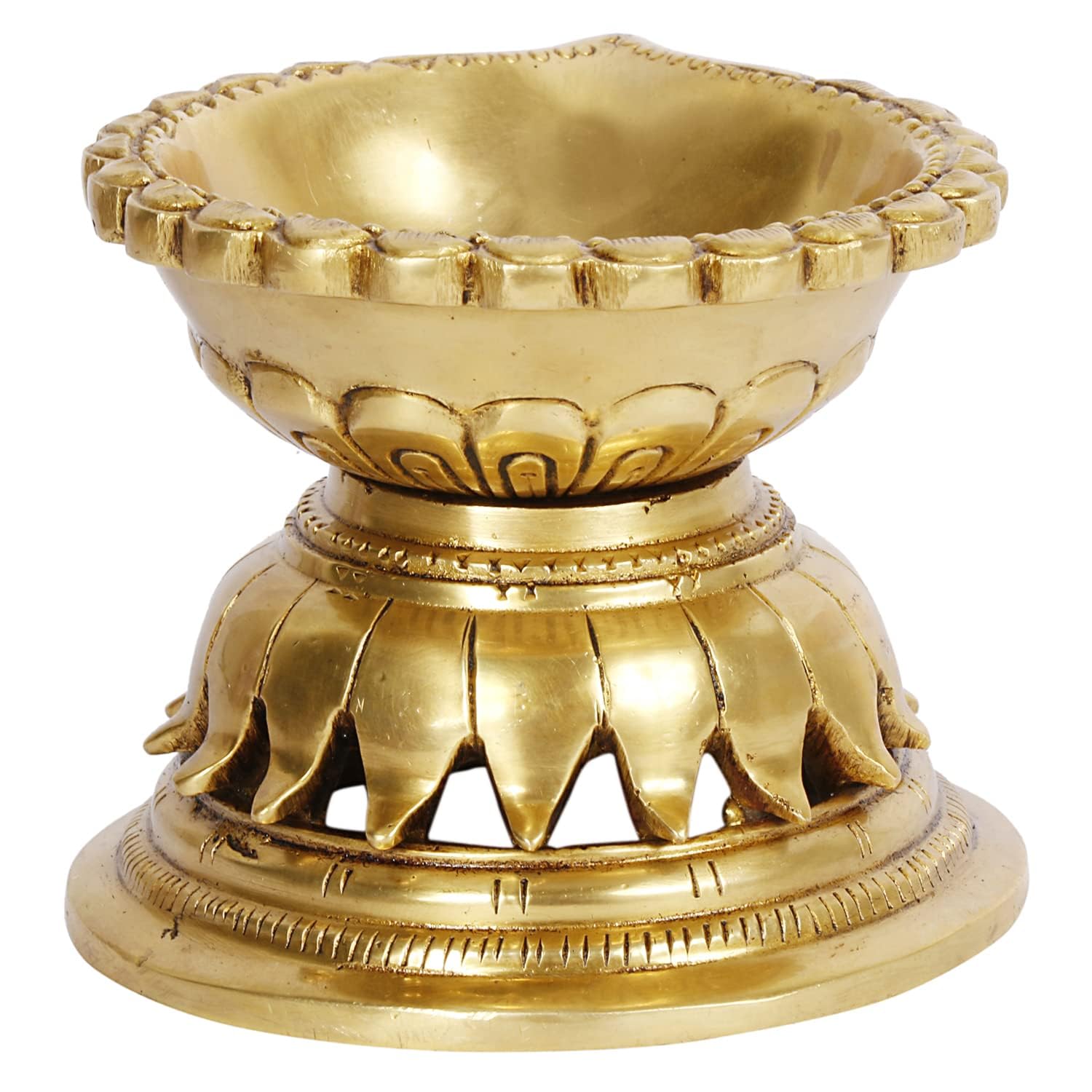 Ethnic Hand Made Brass Diya Oil Lamp Deepak Showpiece Decor Gift Diwali 10x8x7 cm Gold - SvarupArt