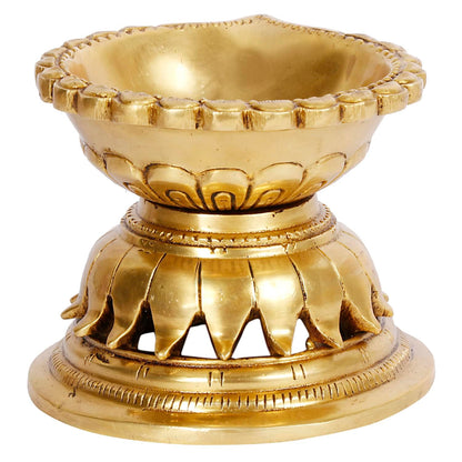 Ethnic Hand Made Brass Diya Oil Lamp Deepak Showpiece Decor Gift Diwali 10x8x7 cm Gold - SvarupArt