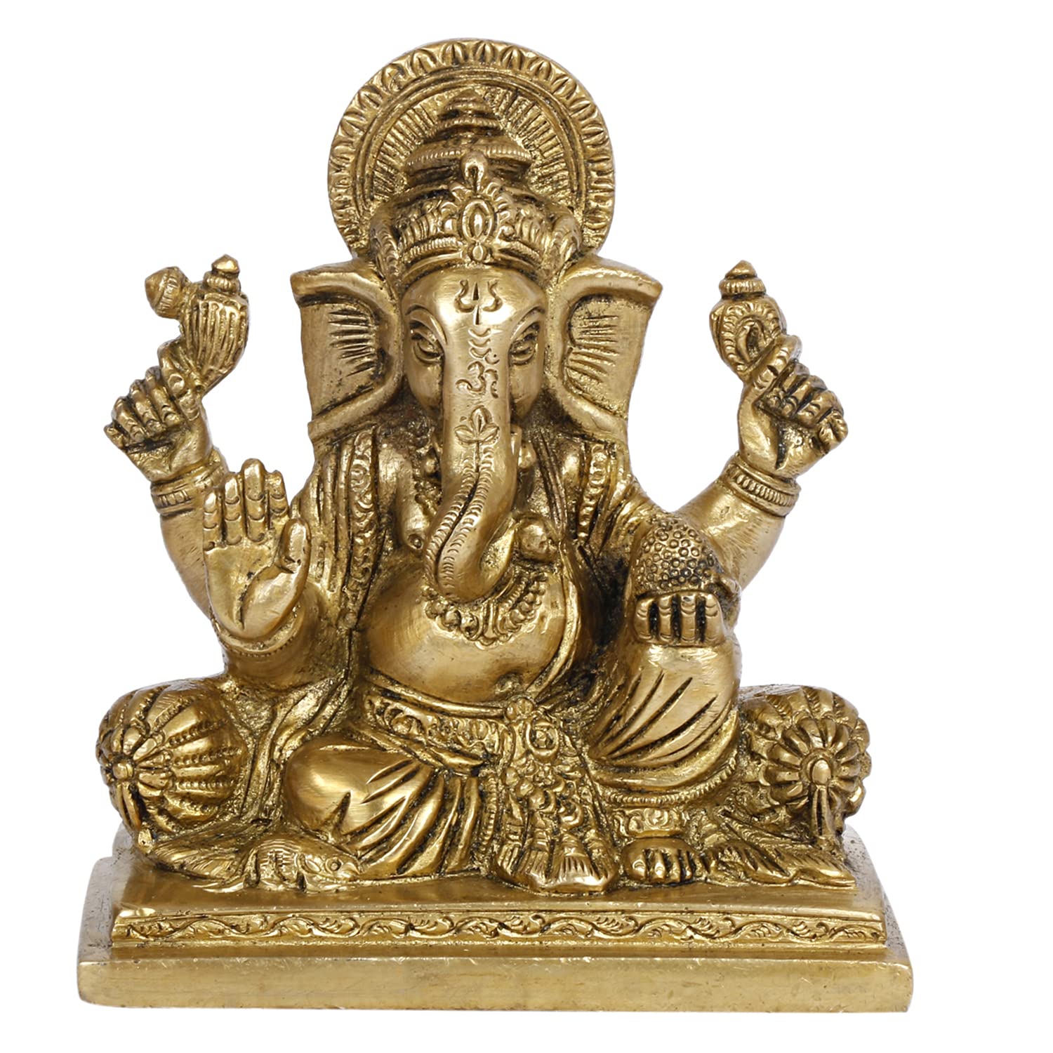 Brass Ganesh Bhagwan Idol Ganesha Statue Ganpati Puja Murti for Home Entrance Decor Diwali Gift 5 Inch - SvarupArt