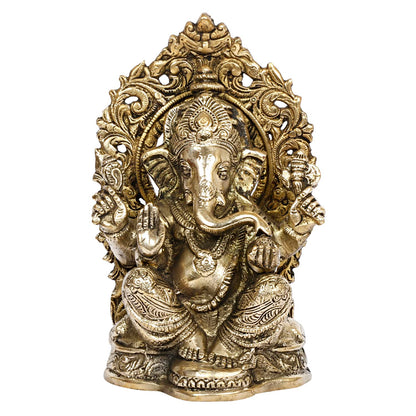 Brass Ganesh Idol Statue Elephant Murti God Ganesha Vinayak Ganpati Sitting Sculpture Height 7.5 Inch - SvarupArt