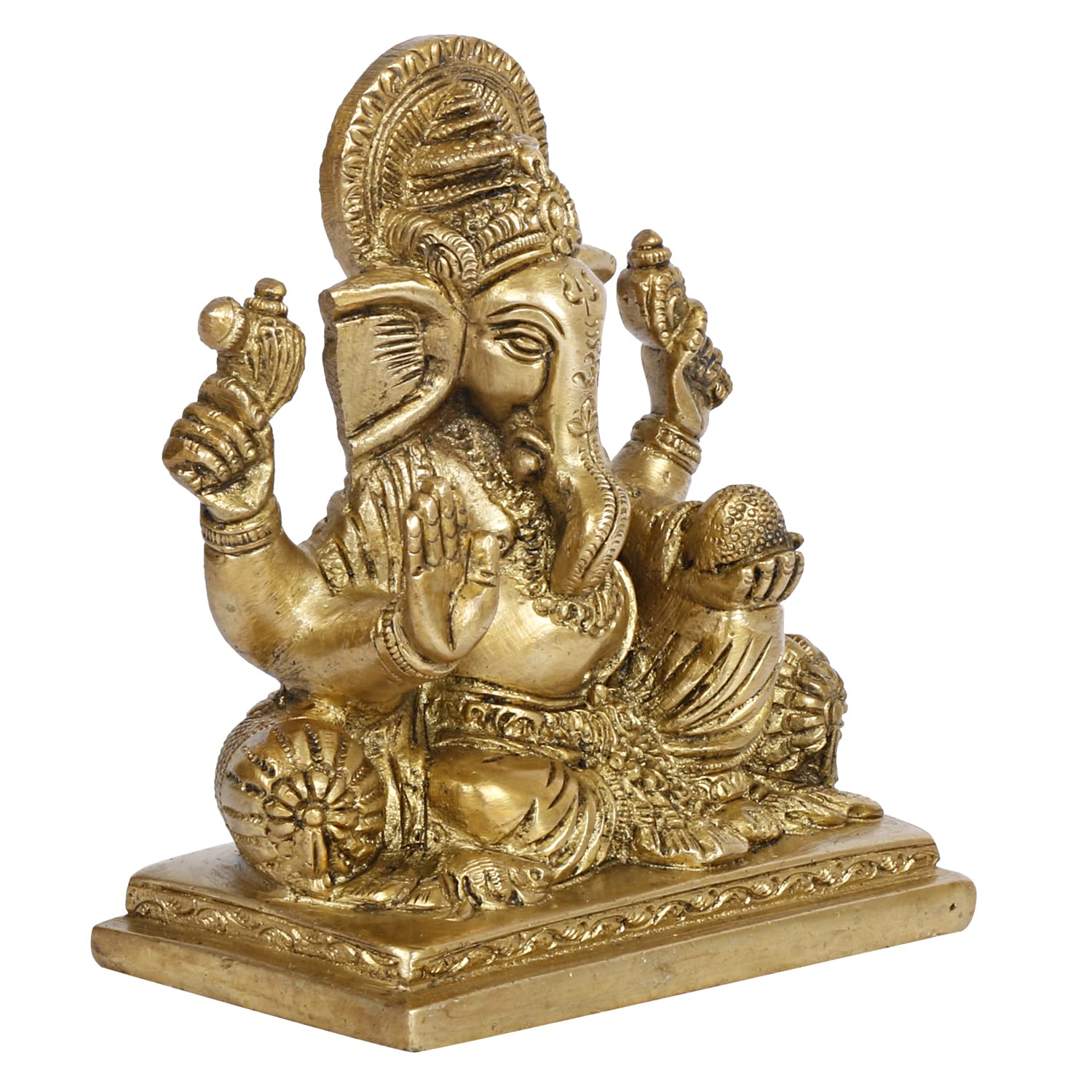 Brass Ganesh Bhagwan Idol Ganesha Statue Ganpati Puja Murti for Home Entrance Decor Diwali Gift 5 Inch - SvarupArt