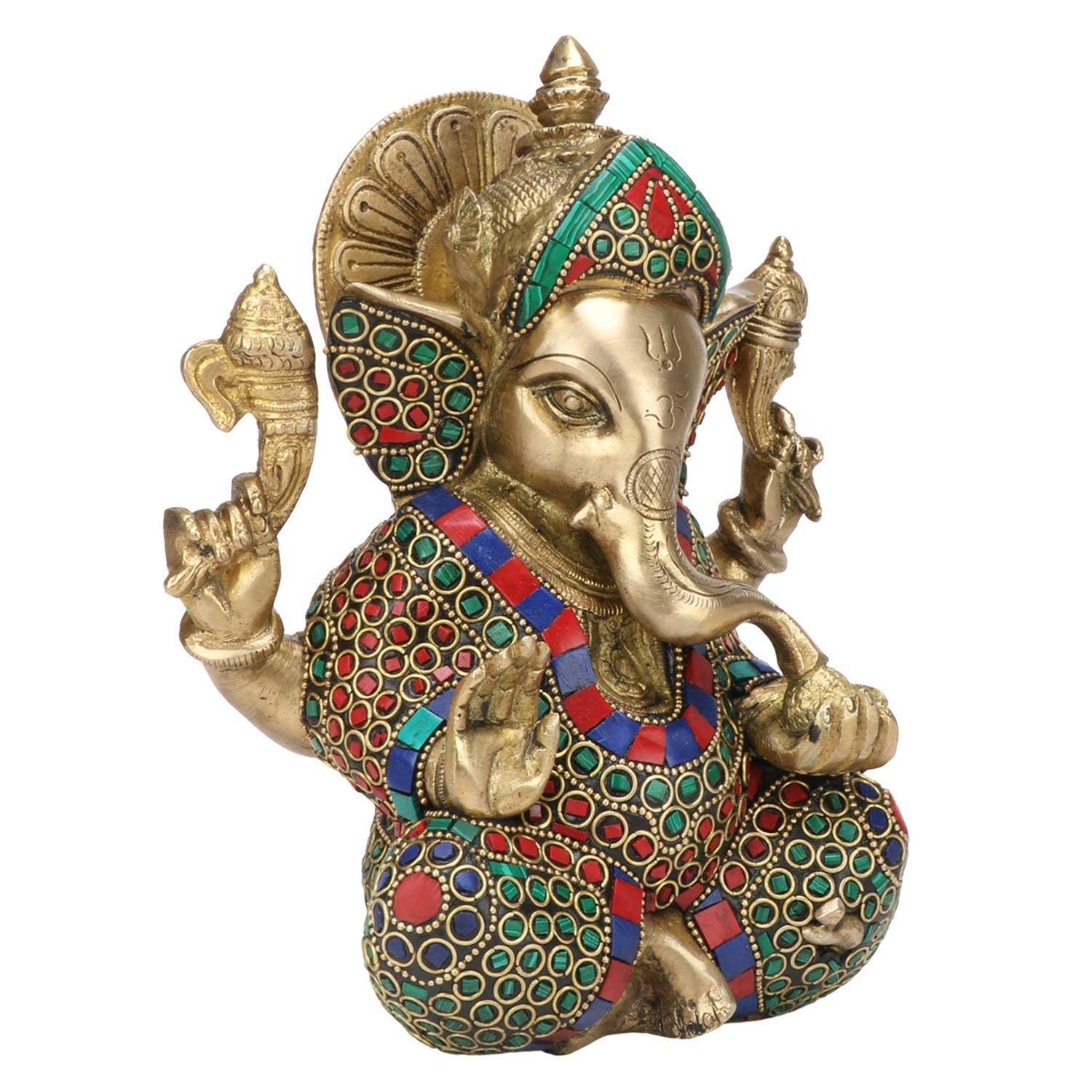 Brass Ganesha Idol for Home Decoration Ganpati Statue Murti for Gift Height 8 Inch Weight 3.2 Kg Color Multicolor - SvarupArt