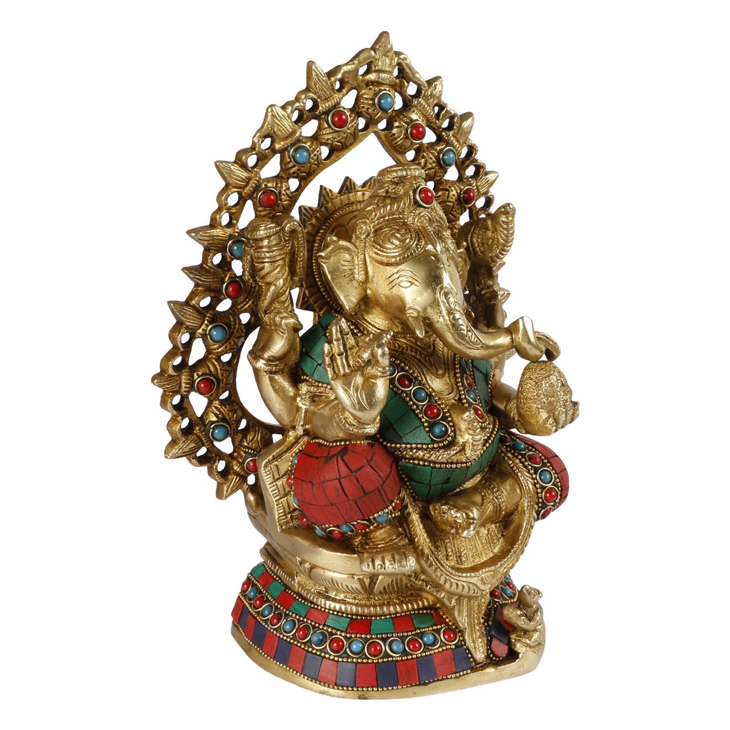 Brass Ganesha Idol for Home Decoration Ganpati Statue Murti for Gift Height 10 Inch Weight 3.6 Kg Color Multicolor - SvarupArt