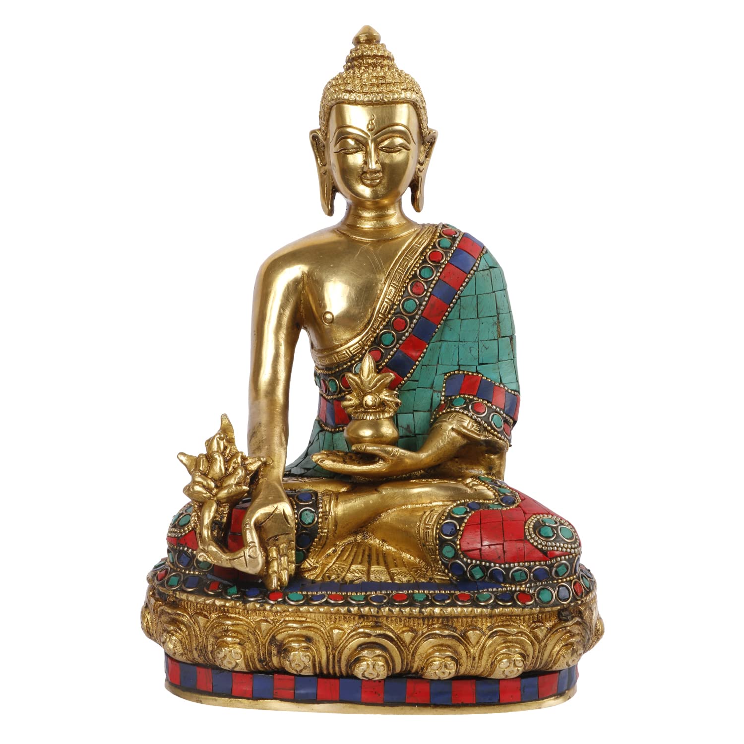 Brass Buddha Idol in Bhumisparsha Mudra Statue Tibetan Buddhist Décor Height 10 Inch Weight 3.8 Kg Color Multicolor - SvarupArt