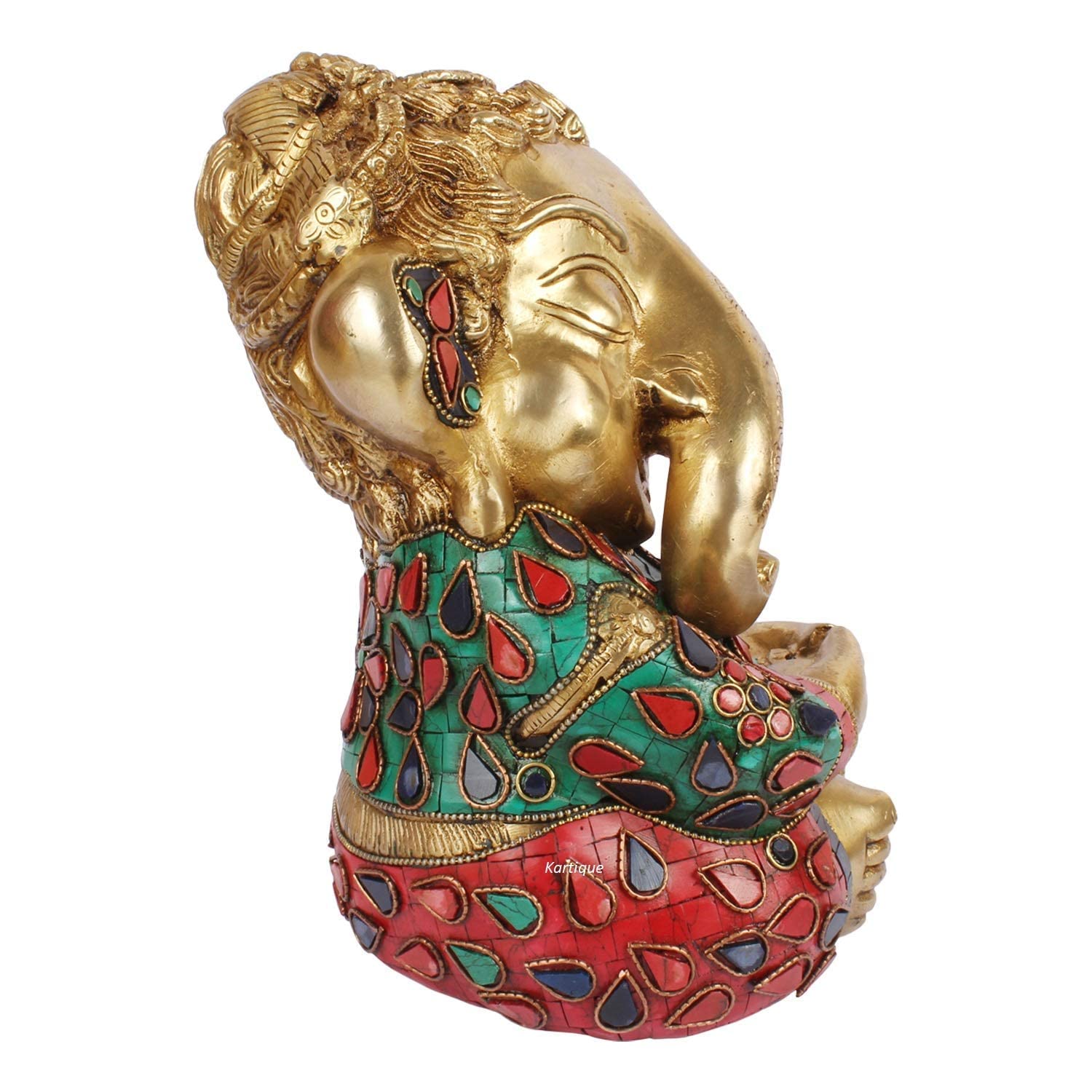 Brass Ganesha Idol for Home Decoration Ganpati Statue Murti for Gift Height 8.5 Inch Weight 5.3 Kg Color Multicolor - SvarupArt
