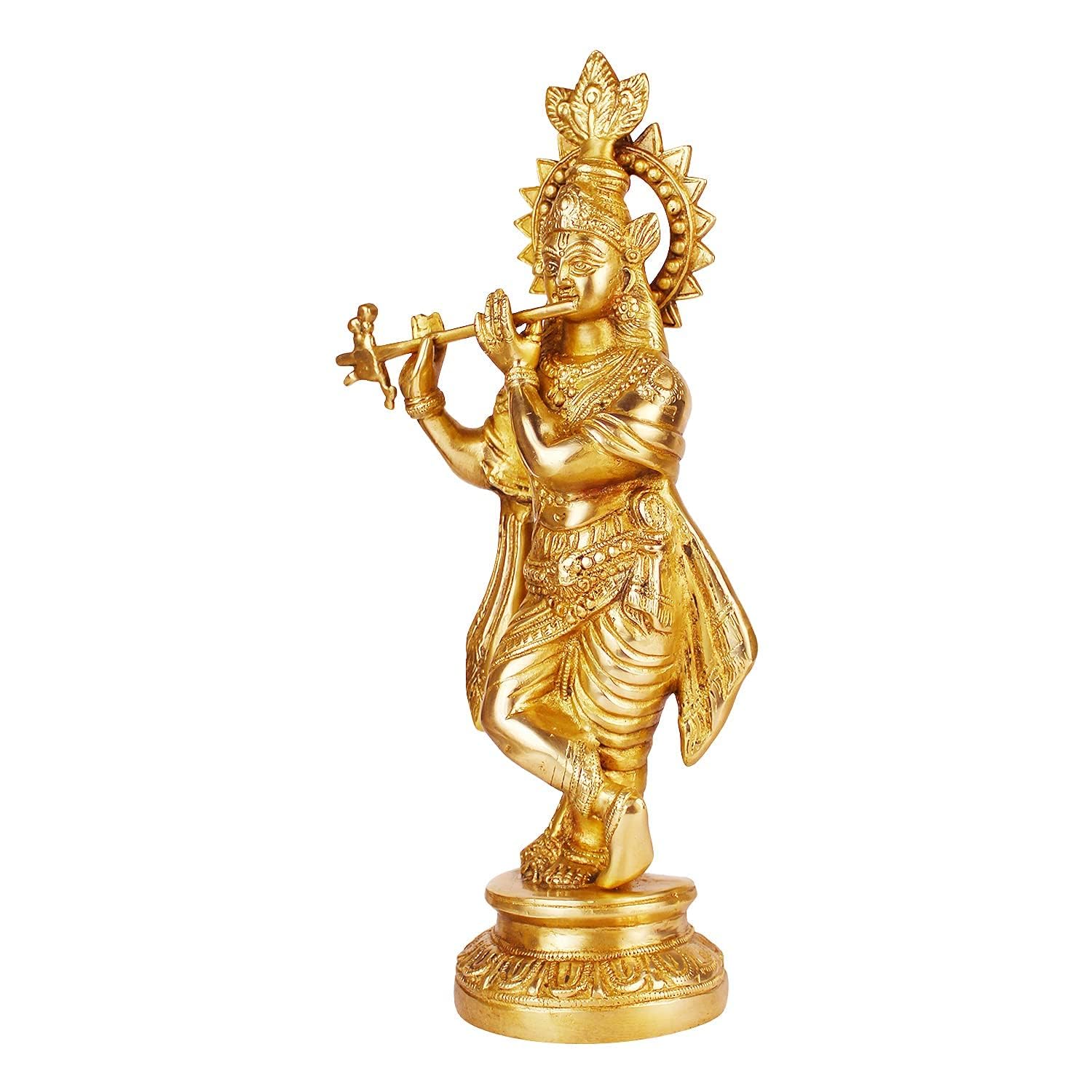 Brass Lord Murli Manohar Krishna Krishan Statue Murti Gift Home Décor Puja Temple Height 15 Inches - SvarupArt
