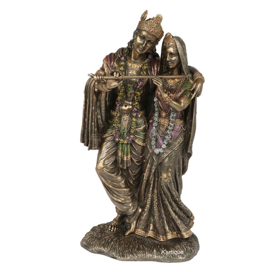Resin Radha Krishna Murti Big Size Idol for Gift Height 11.5 Inch Color Antique - SvarupArt
