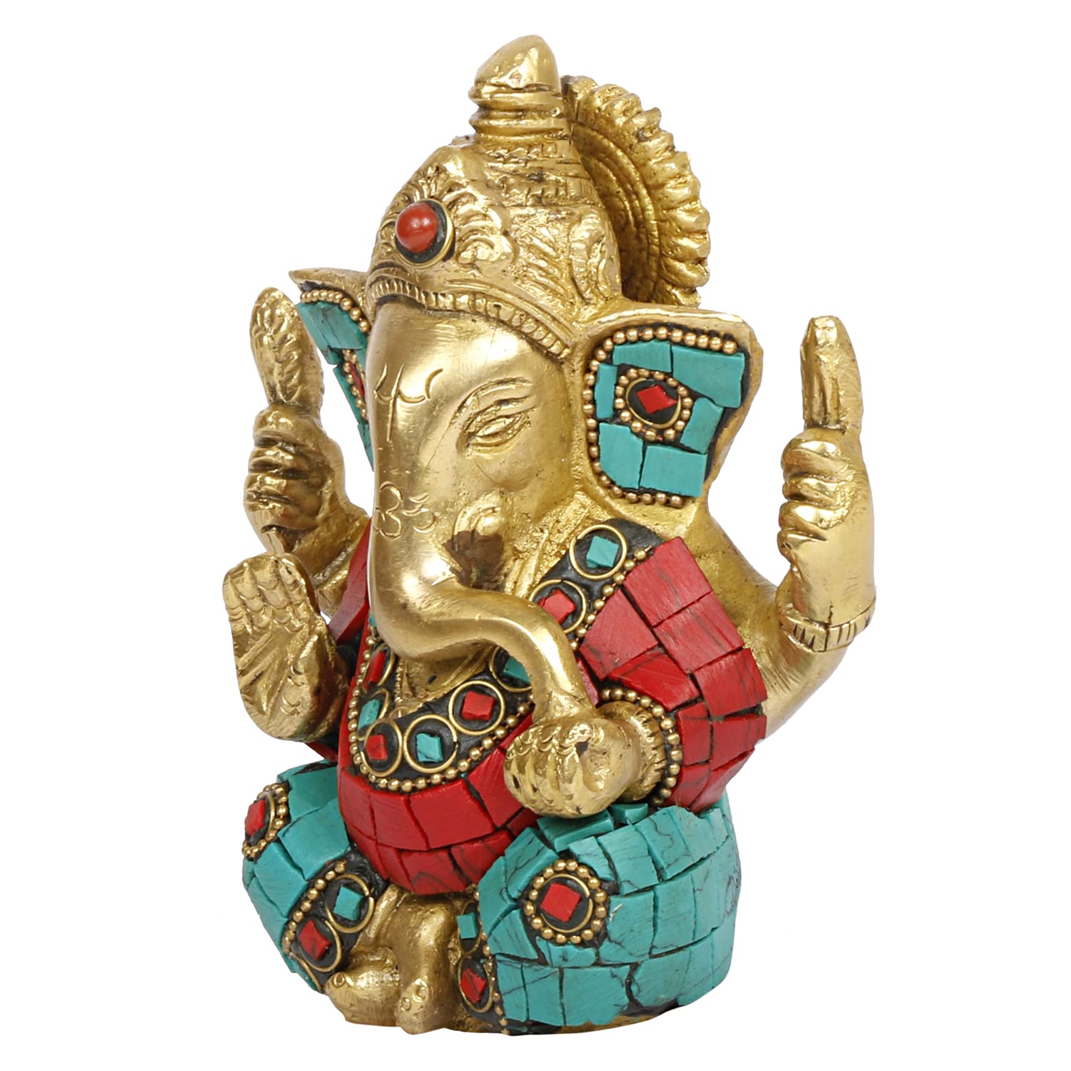 Brass Ganesh Bhagwan Idol Taj Ganesha Statue Ganpati Murti for Home Entrance Decor Diwali Gift 4.5 Inch - SvarupArt