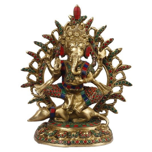 Brass Ganesha Idol for Home Decoration Ganpati Statue Murti for Gift Height 11 Inch Weight 5.1 Kg Color Multicolor - SvarupArt