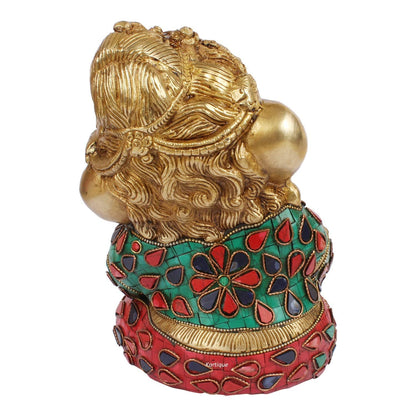 Brass Ganesha Idol for Home Decoration Ganpati Statue Murti for Gift Height 8.5 Inch Weight 5.3 Kg Color Multicolor - SvarupArt