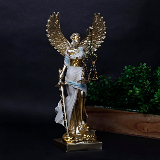 Lady Justice Statue Egyptian Angel Pari Justice Lady Of Law And Equality Andha Kanoon Multicolor 10 Inch - SvarupArt