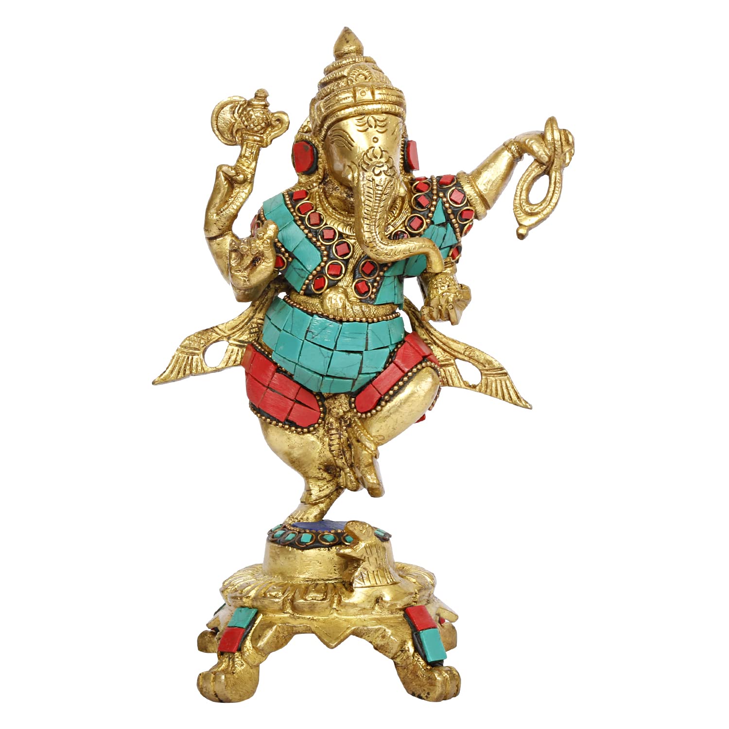 Brass Dancing Ganesha Idol Ganesha Statue Ganpati Murti for Home Entrance Decor Height 8 Inch - SvarupArt