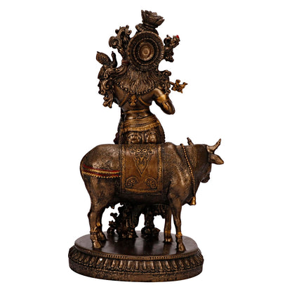 Resin Krishna with Cow Playing Flute Statue for Home Mandir Pooja Radha Krishan Ji Murti Temple Puja Office Home Déco... - SvarupArt
