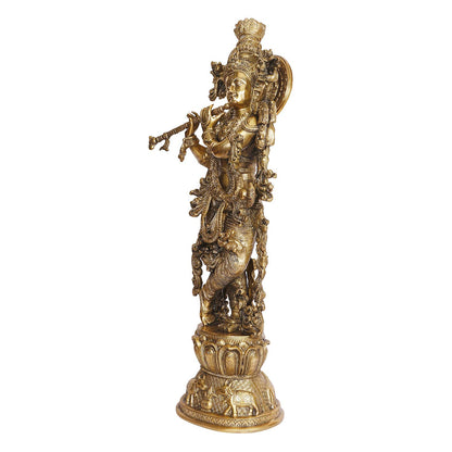 Brass Statue Murti of Lord Krishna Idol Playing Flute Big Size for Home Decor for Living Room Pooja Item Temple Mandi... - SvarupArt