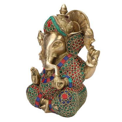 Brass Ganesha Idol for Home Decoration Ganpati Statue Murti for Gift Height 8 Inch Weight 3.2 Kg Color Multicolor - SvarupArt