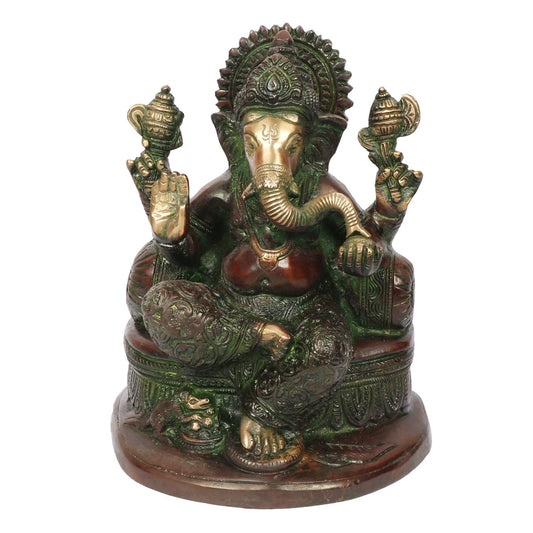 Brass Ganesha Idol for Home Decoration Ganpati Statue Murti for Gift Height 7.5 Inch Weight 2.6 Kg Color Dark Brown - SvarupArt