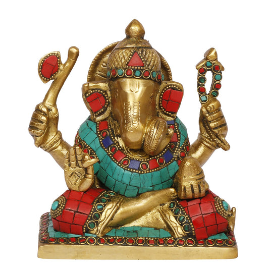 Brass Ganesha Idol for Home Decoration Ganpati Statue Murti for Gift Height 6 Inch Weight 1.9 Kg Color Multicolor - SvarupArt