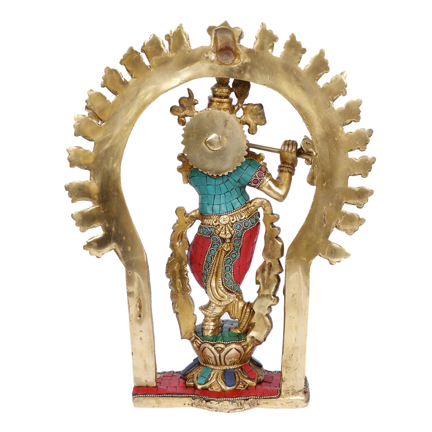 Brass Krishna Bhagwan Idol Murli Kishan Murti Playing Bansuri Gift for Home Mandir Decor Marriage Height 14 Inch Weig... - SvarupArt