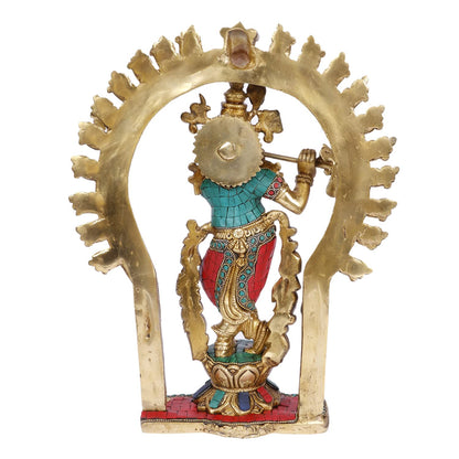 Brass Krishna Bhagwan Idol Murli Kishan Murti Playing Bansuri Gift for Home Mandir Decor Marriage Height 14 Inch Weig... - SvarupArt