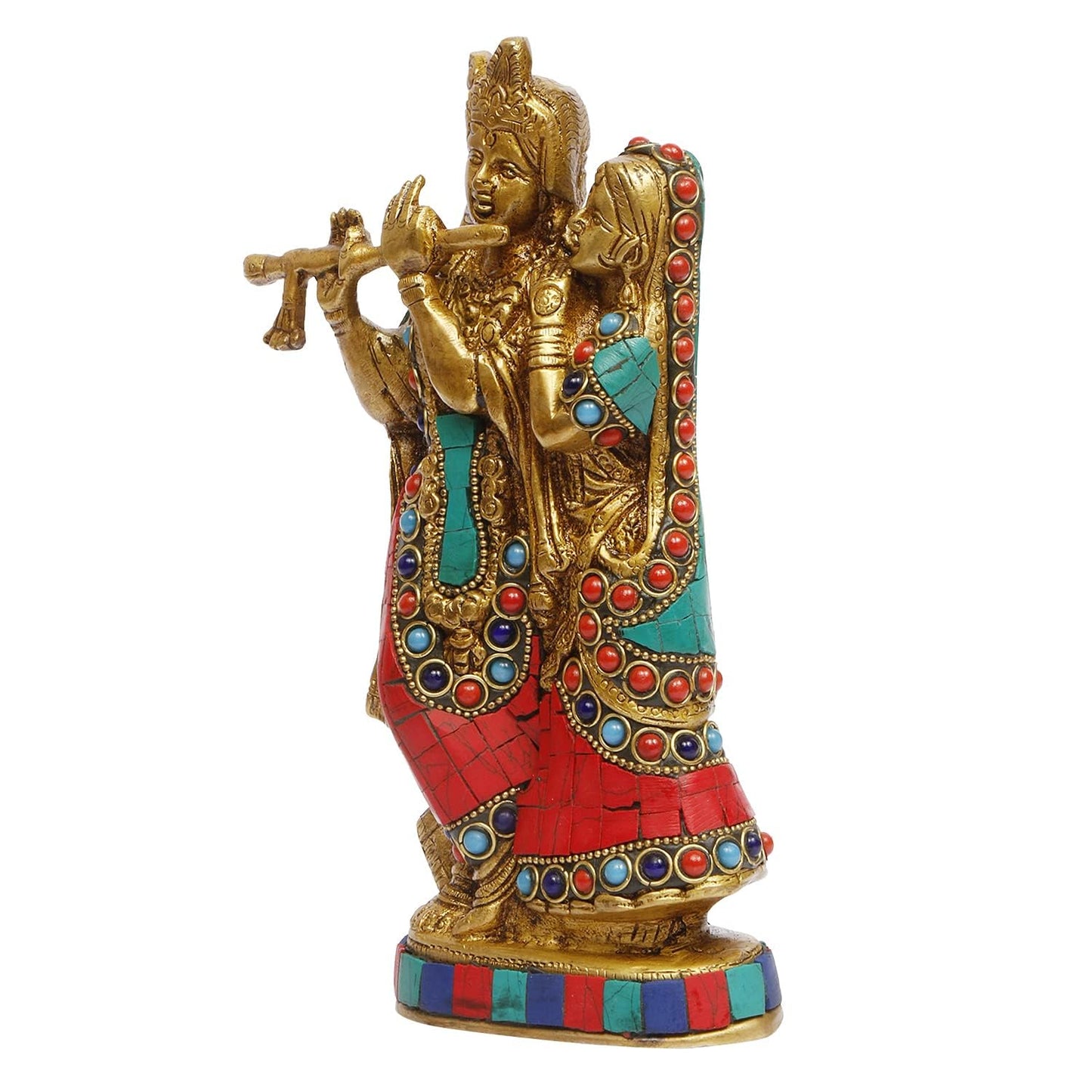 Brass Radha Krishna Idol Statue Playing Flute for Puja Mandir Radha Krishan Murti Sculpture Gift & Home Decor - SvarupArt