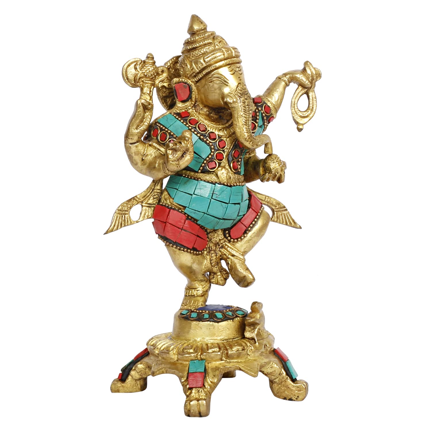 Brass Dancing Ganesha Idol Ganesha Statue Ganpati Murti for Home Entrance Decor Height 8 Inch - SvarupArt