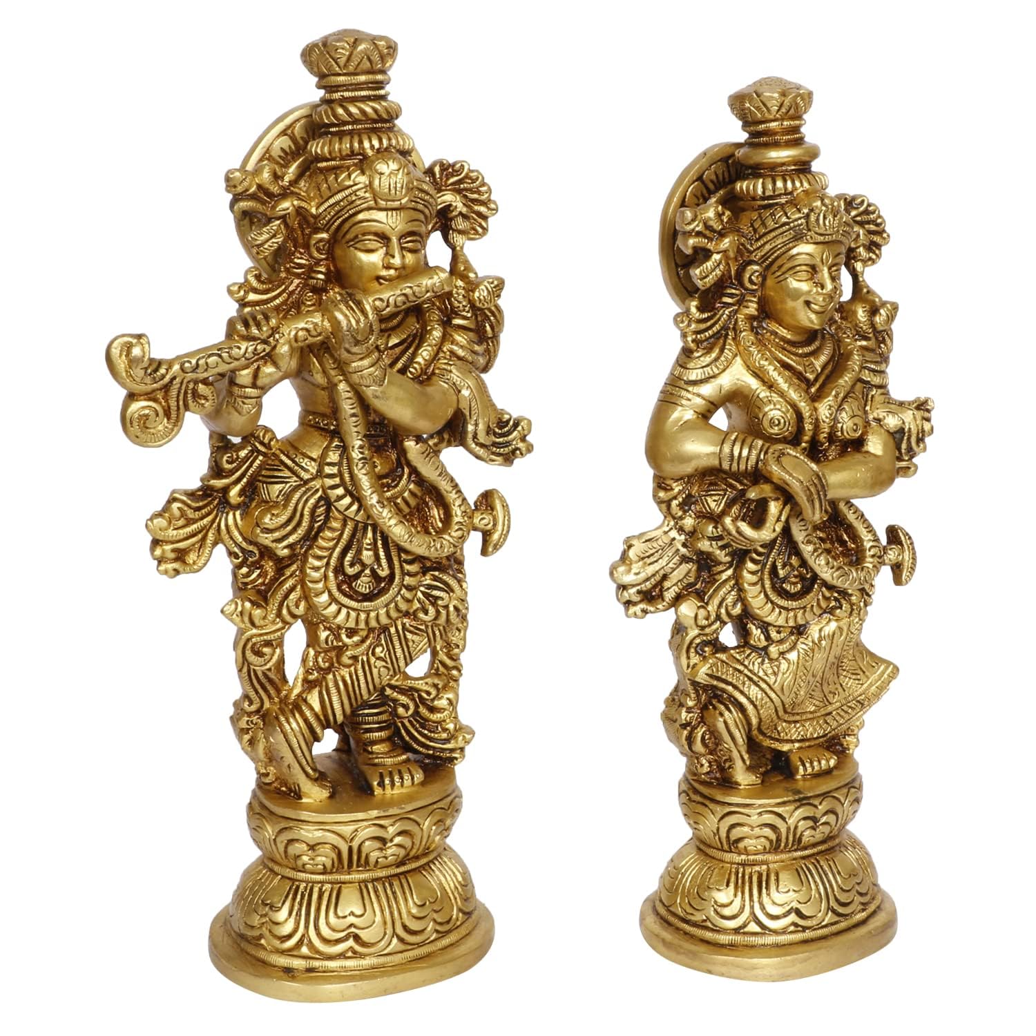 Brass Radha Krishna Idol Living Room Showpiece in Gold Color Height 9 Inch - SvarupArt