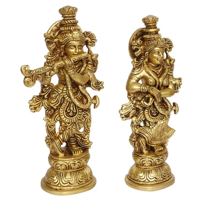 Brass Radha Krishna Idol Living Room Showpiece in Gold Color Height 9 Inch - SvarupArt