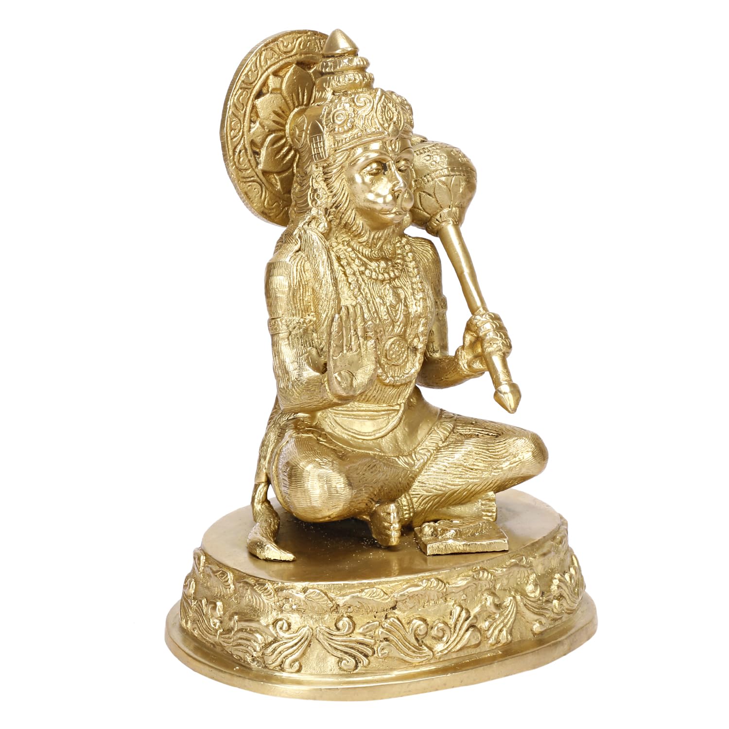 Brass Hanuman Ji Murti Blessing Lord Balaji Bajrangbali Sankat Mochan Bhagwan Idol Gold Color Height 7.5 Inches - SvarupArt