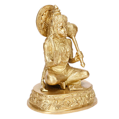 Brass Hanuman Ji Murti Blessing Lord Balaji Bajrangbali Sankat Mochan Bhagwan Idol Gold Color Height 7.5 Inches - SvarupArt