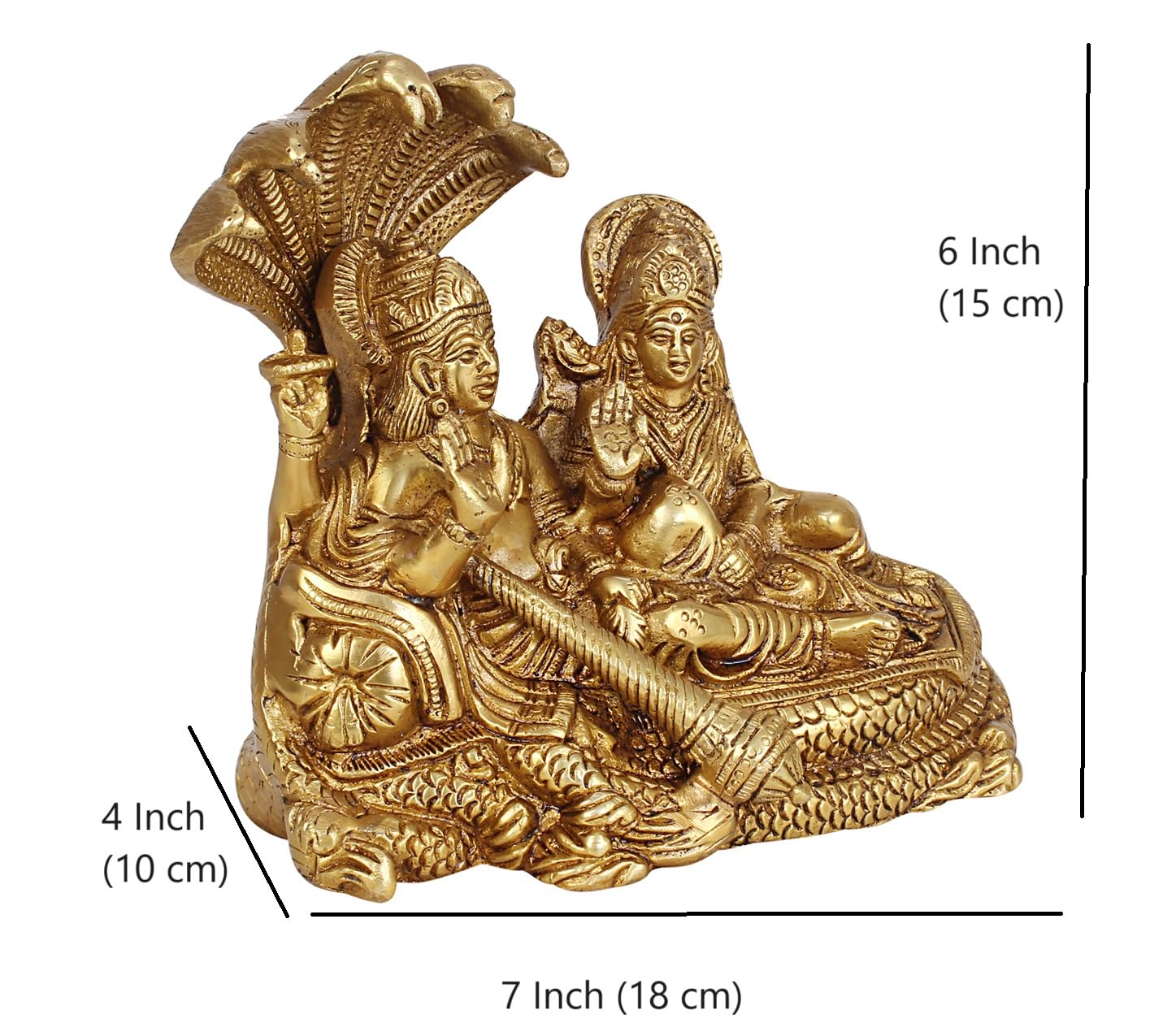 Brass Vishnu Laxmi Resting on Sheshnaag Lord Bhagwan Narayan Lakshmi Statue Idol Murti for Home Decor Mandir Pooja 7 Inch - SvarupArt