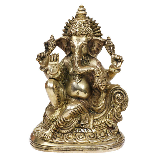 Brass Ganesha Idol for Home Decoration Ganpati Statue Murti for Gift Height 10 Inch Weight 4.6 Kg Color Gold - SvarupArt