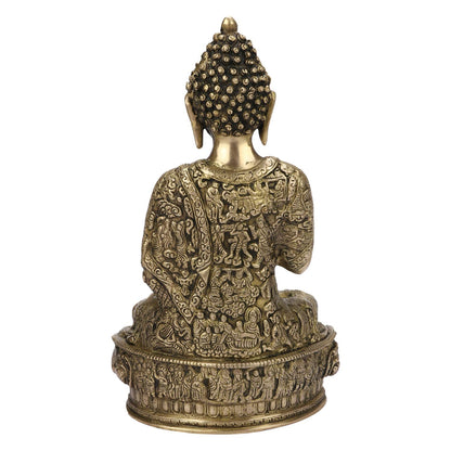 Brass Gautam Buddha Idol Statue Murti Draped in Stone Embellished Shawl for Home Decoration Blessing Buddha Height 11 Inch - SvarupArt