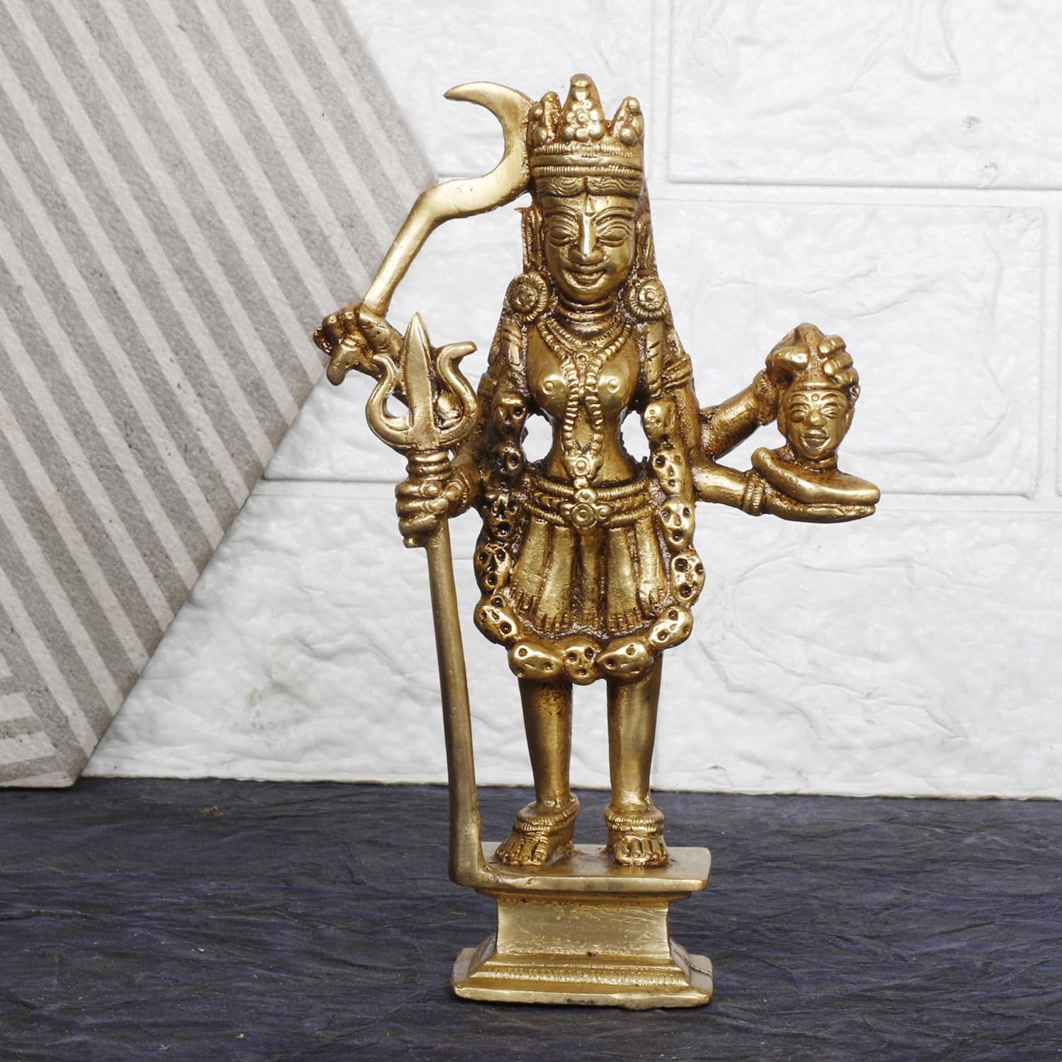 Brass Goddess Kali Mata Maa Adi Shakti Ma Religious Statue Idol Puja Murti 7.5 Inch - SvarupArt