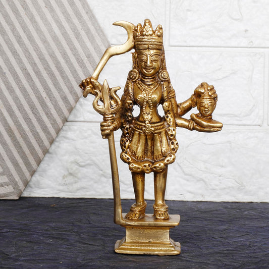 Brass Goddess Kali Mata Maa Adi Shakti Ma Religious Statue Idol Puja Murti 7.5 Inch - SvarupArt