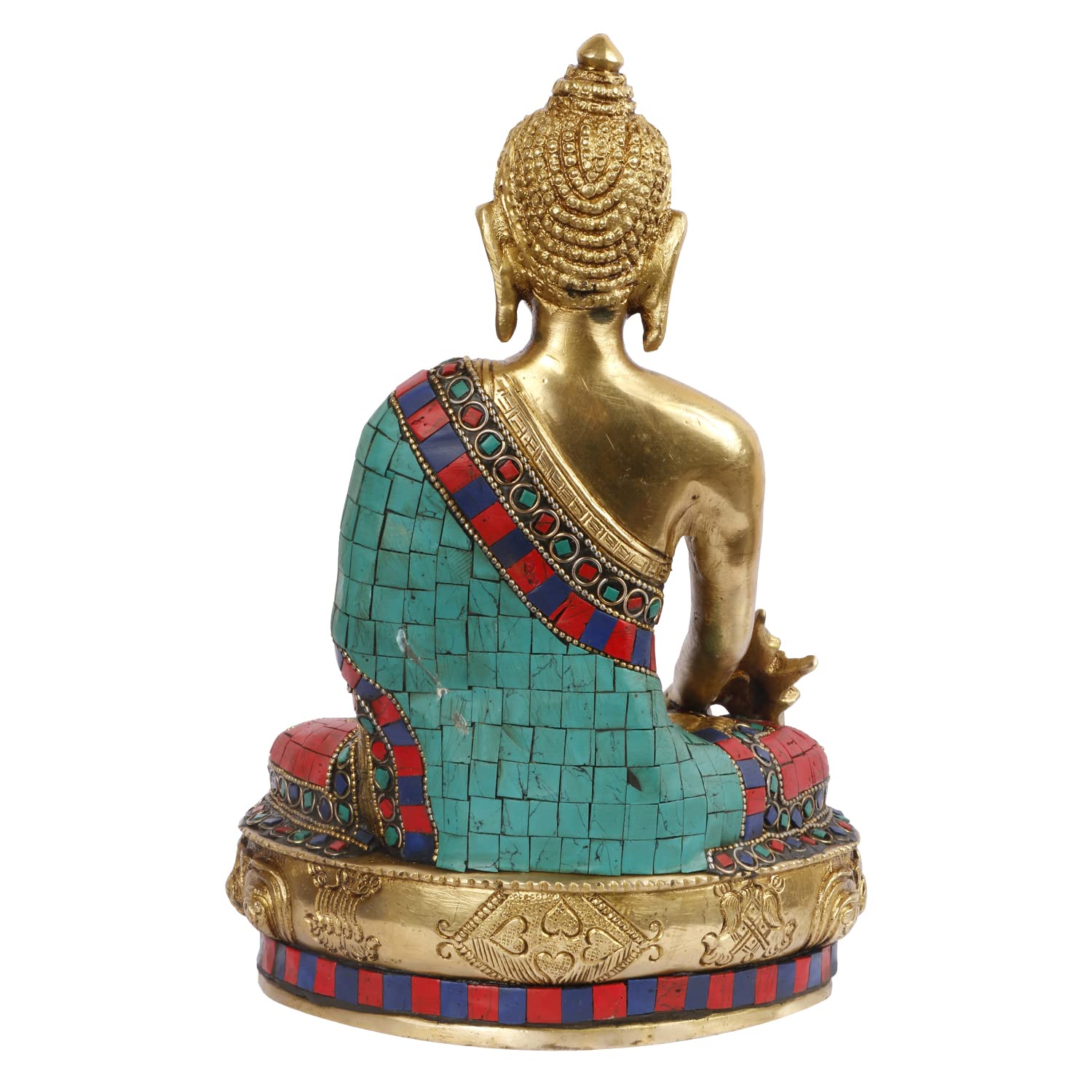 Brass Buddha Idol in Bhumisparsha Mudra Statue Tibetan Buddhist Décor Height 10 Inch Weight 3.8 Kg Color Multicolor - SvarupArt