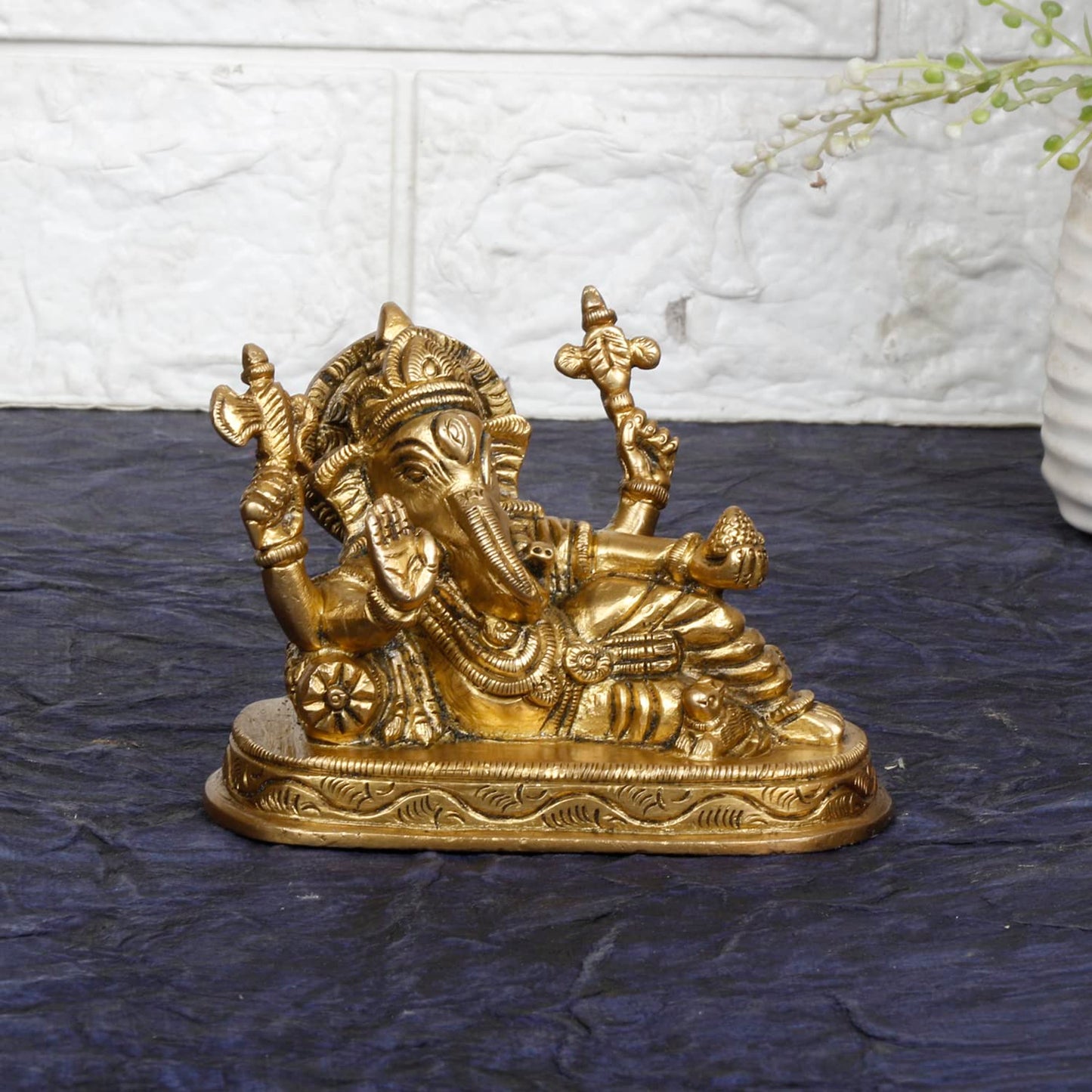 Brass Ganesha Resting Blessing Ganesh Idol Showpiece Statue Good Luck & Success. - SvarupArt