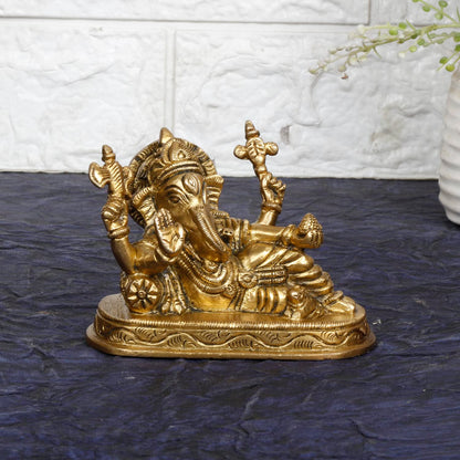 Brass Ganesha Resting Blessing Ganesh Idol Showpiece Statue Good Luck & Success. - SvarupArt