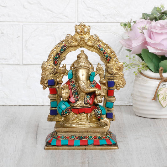 Brass Ganesh Bhagwan Idol Ganesha Statue Ganpati Murti for Home Office Temple Entrance Decor Gift Height 7 Inch. - SvarupArt