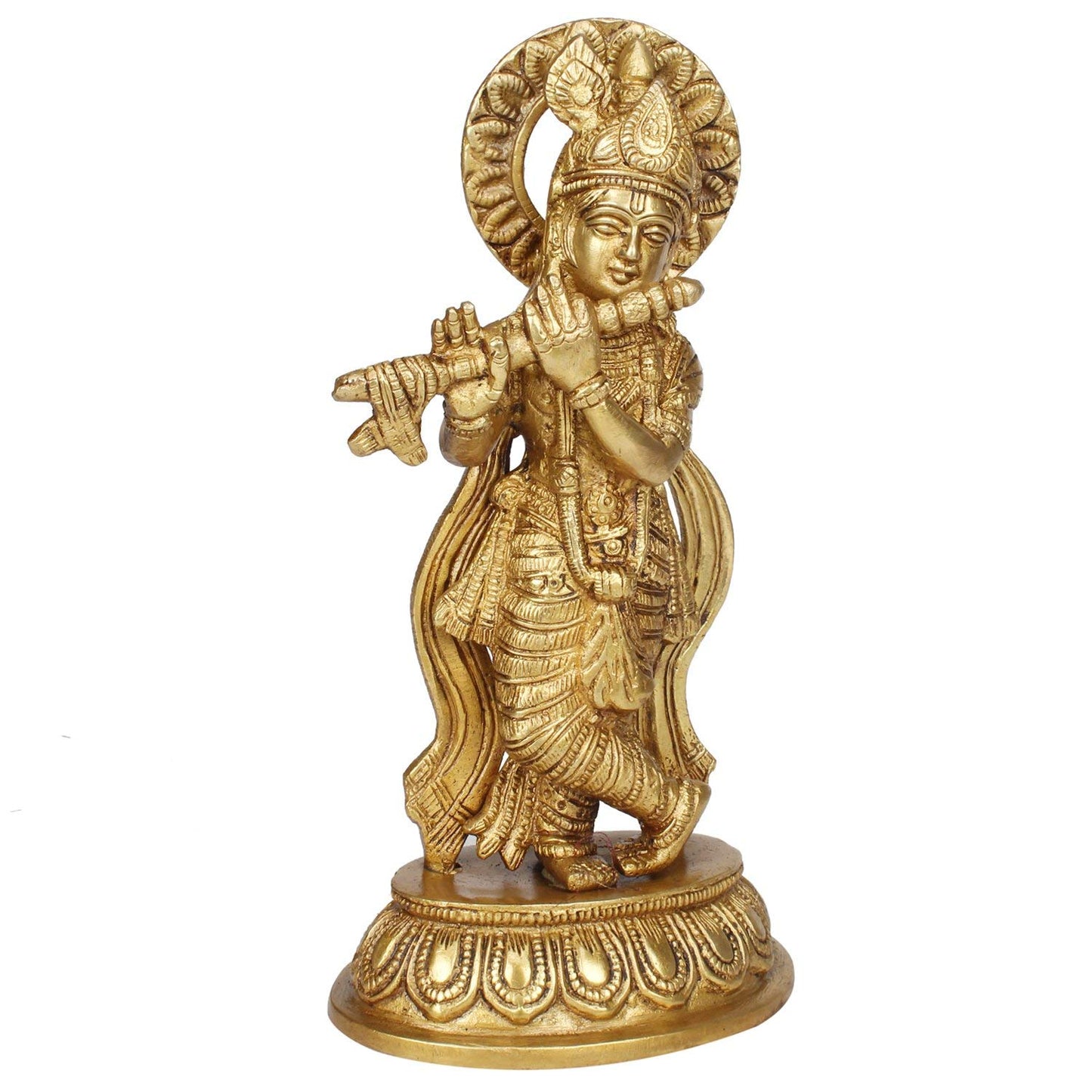 Brass Lord Krishna Idol Figurine Krishna Sculpture Decorative Showpiece Home Office Temple Gift Height 8 Inches - SvarupArt