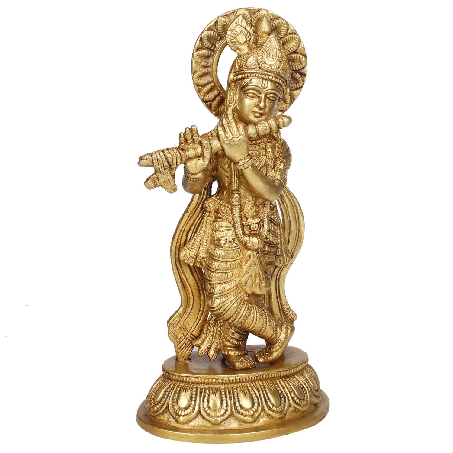 Brass Lord Krishna Idol Figurine Krishna Sculpture Decorative Showpiece Home Office Temple Gift Height 8 Inches - SvarupArt